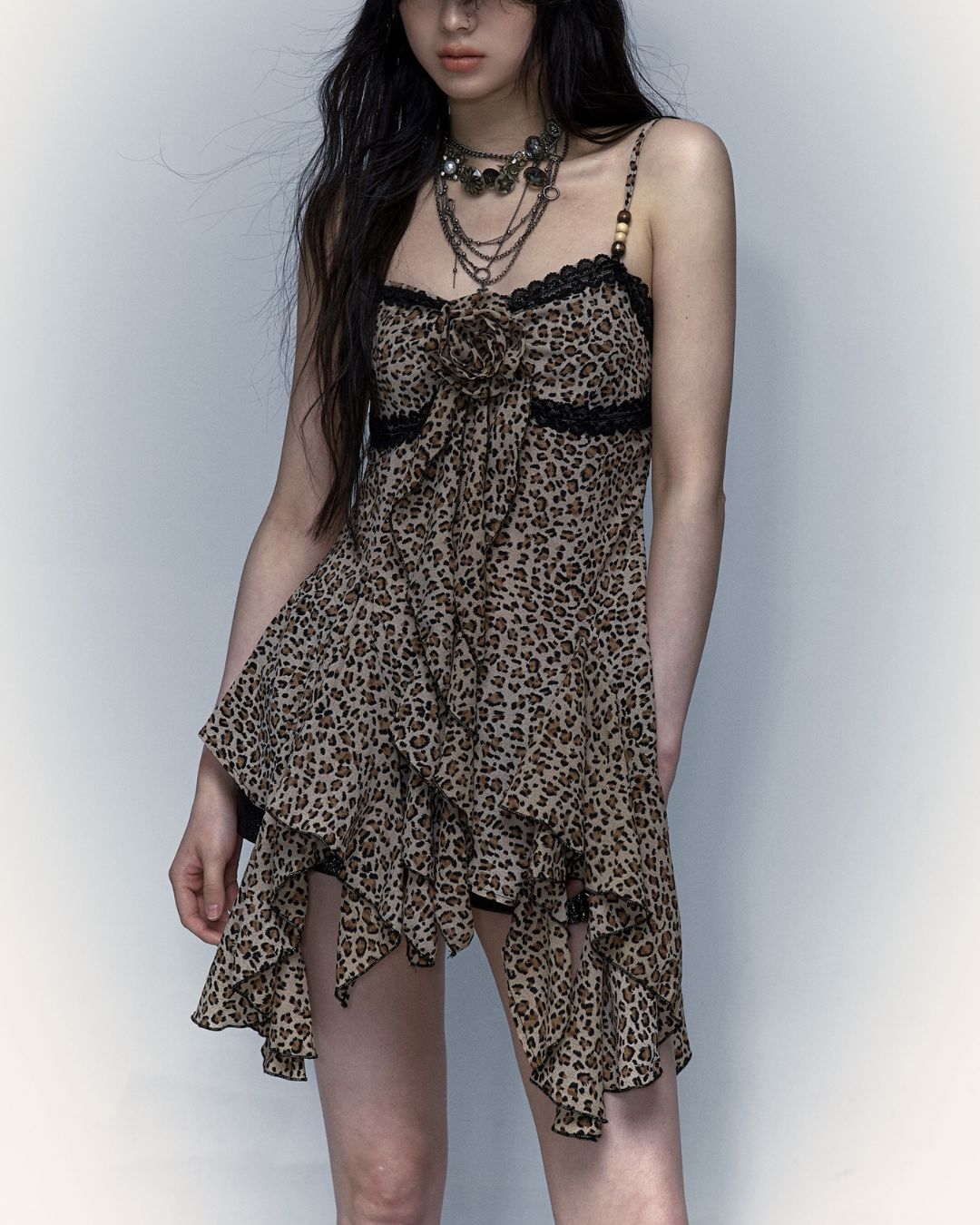 Floral Leopard Print Camisole Dress　DR002