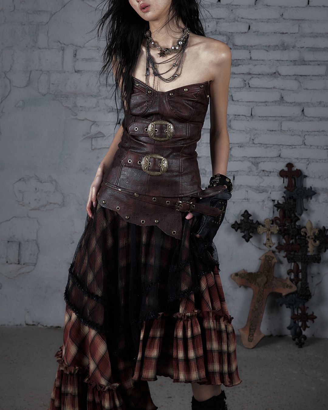 Metal Belt Leather Tube Top　TP045