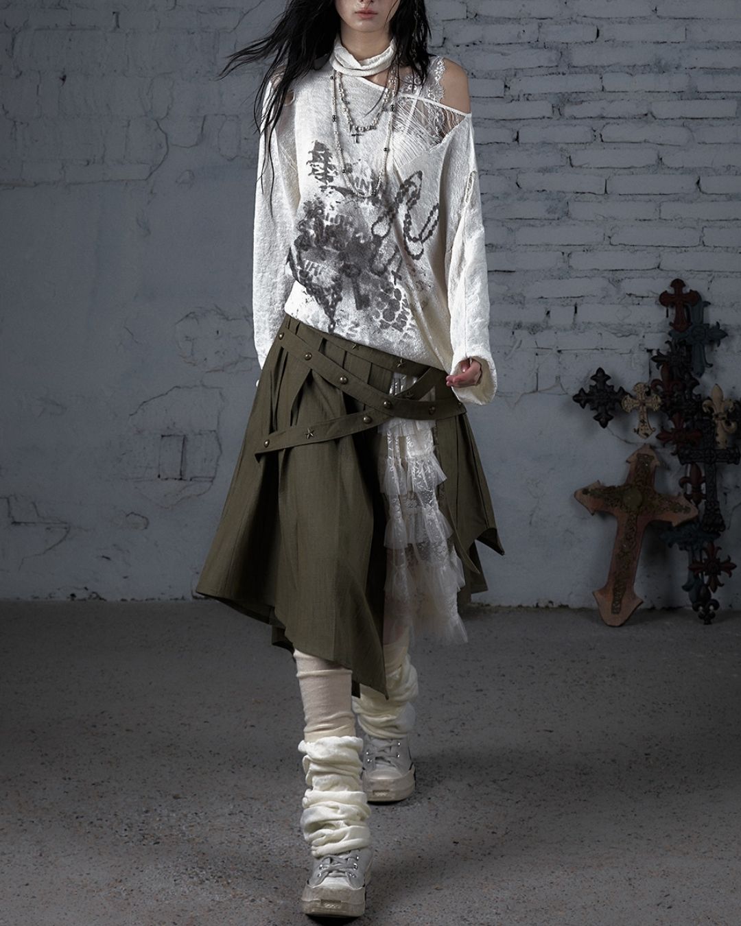 Distressed Open Shoulder Summer Knit　TP042