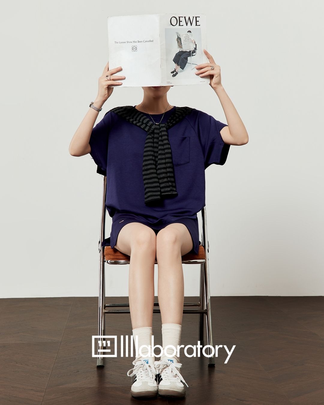 Loose T-shirt & Shorts & Border Shawl Set　TP073