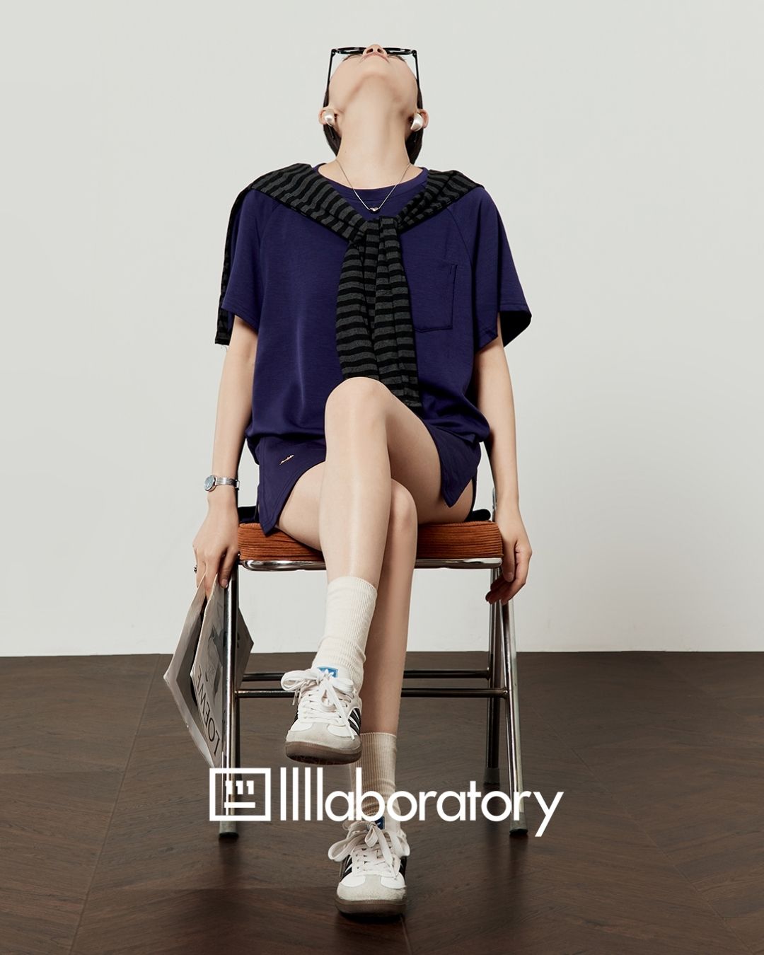 Loose T-shirt & Shorts & Border Shawl Set　TP073