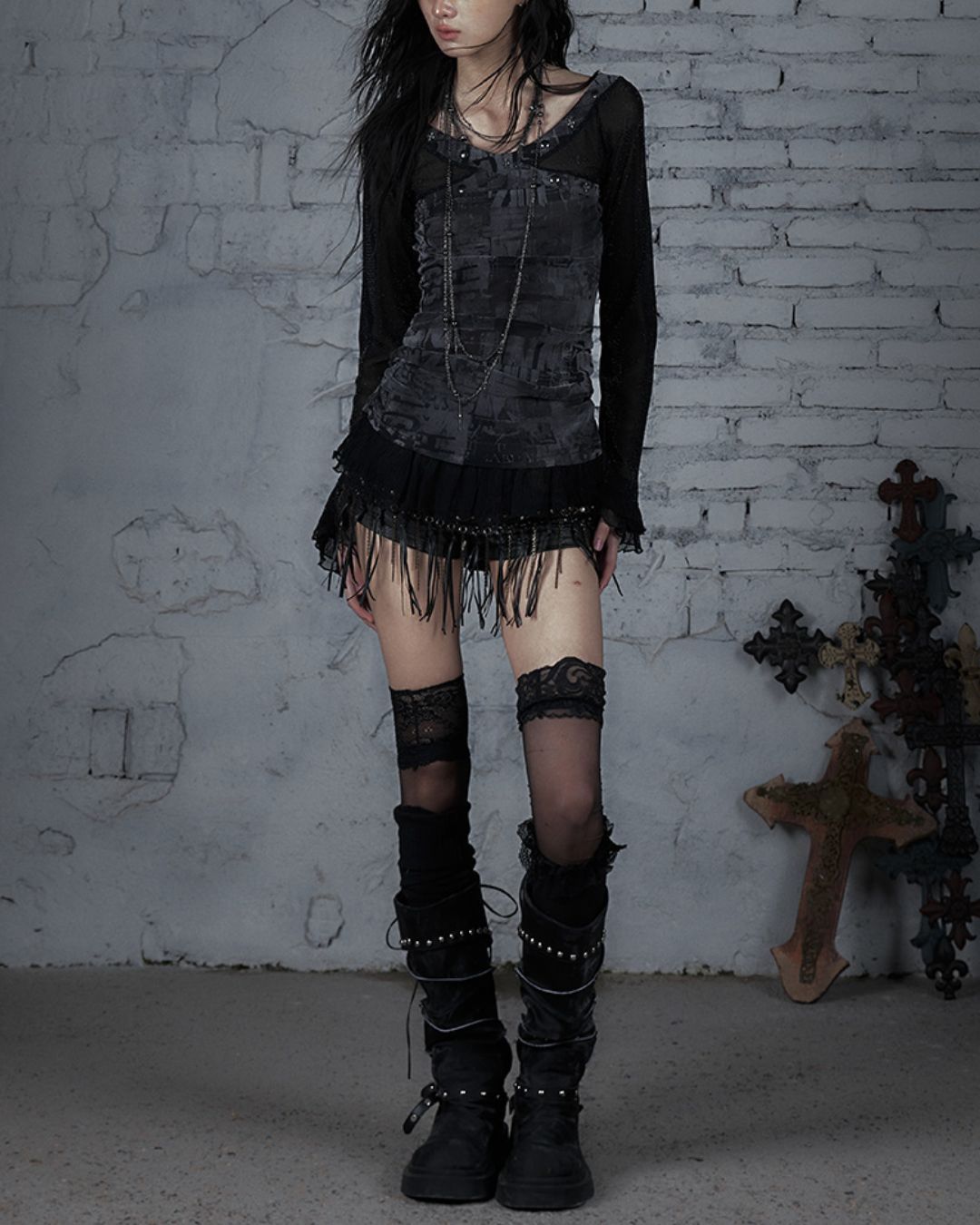 Cross Stitch Sheer Switching Top　TP044