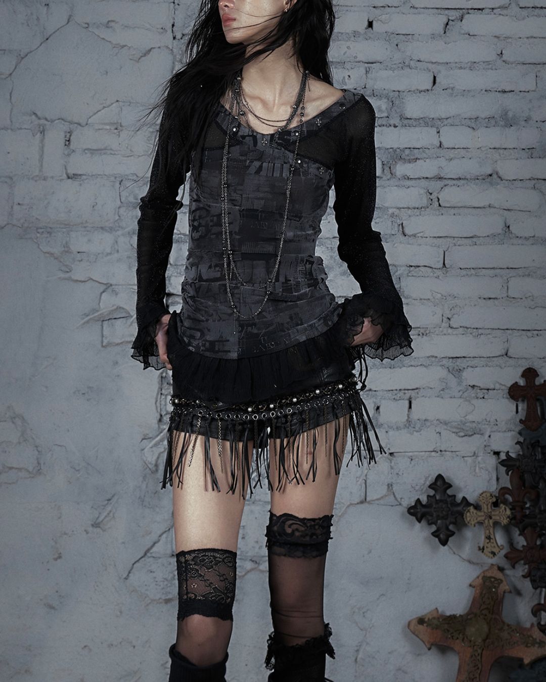 Cross Stitch Sheer Switching Top　TP044