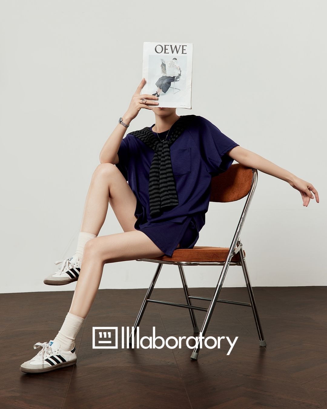 Loose T-shirt & Shorts & Border Shawl Set　TP073