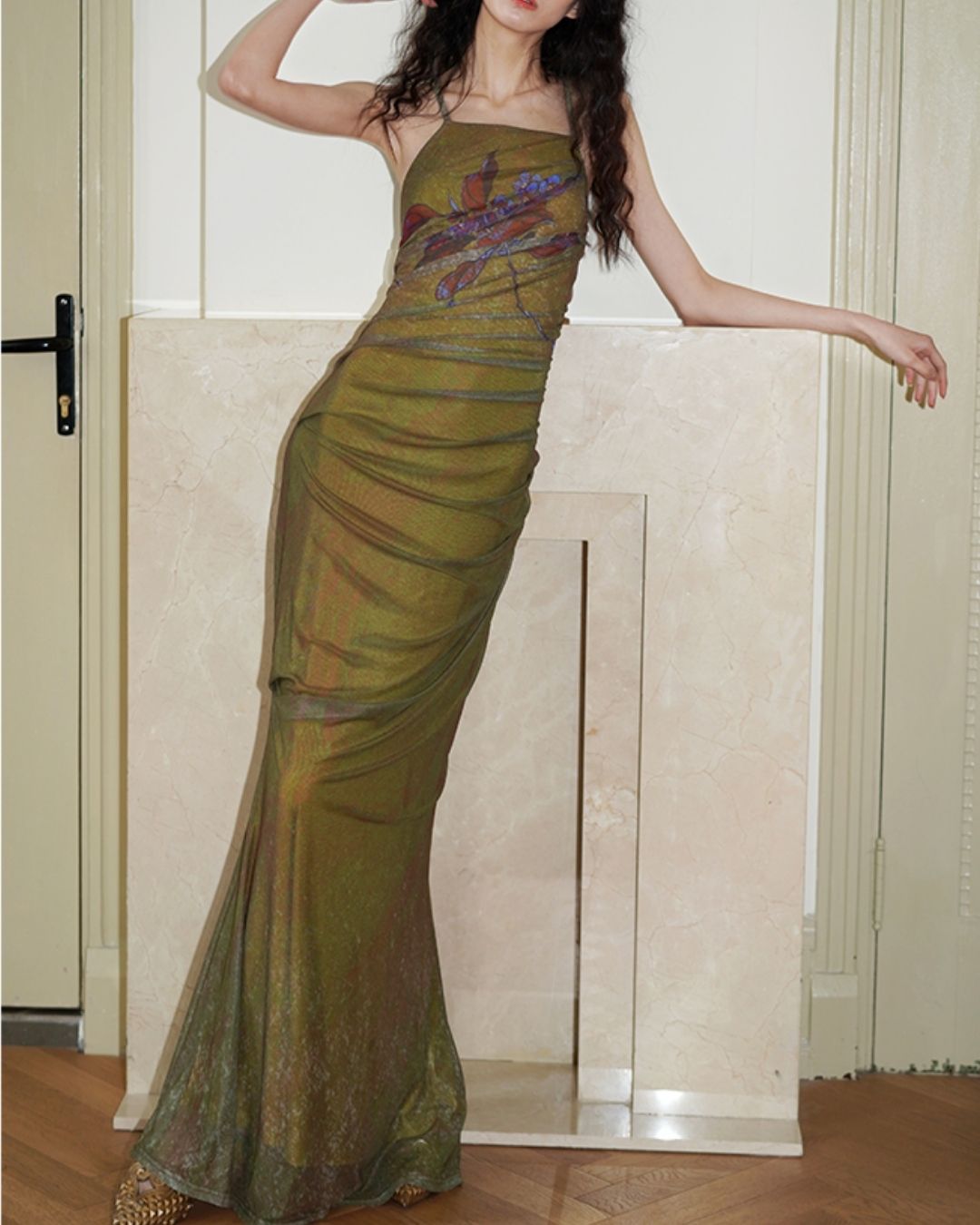 Backless Cross Long Camisole Dress　DR018