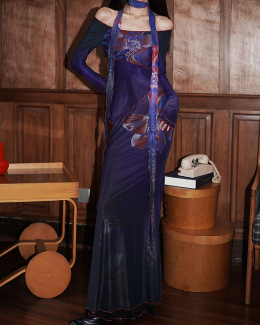 Flower Printed 2-way Long Dress　DR016