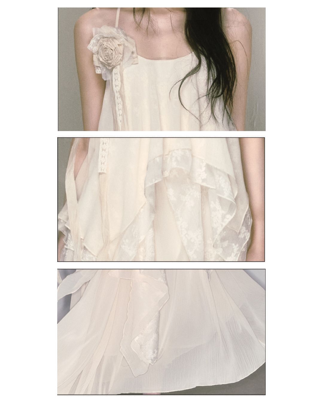 Rose Brooch Lace Asymmetrical Dress　DR013