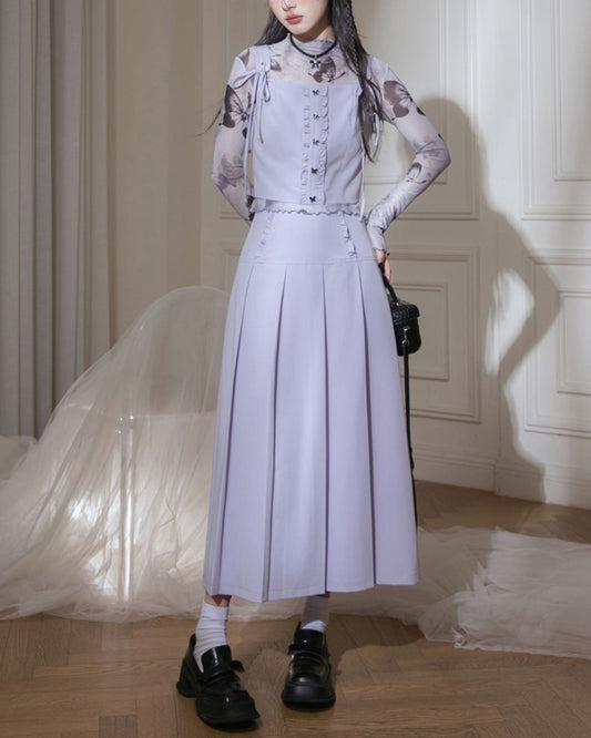 Butterfly Sheer Top & Vest & Pleated Skirt　TP024