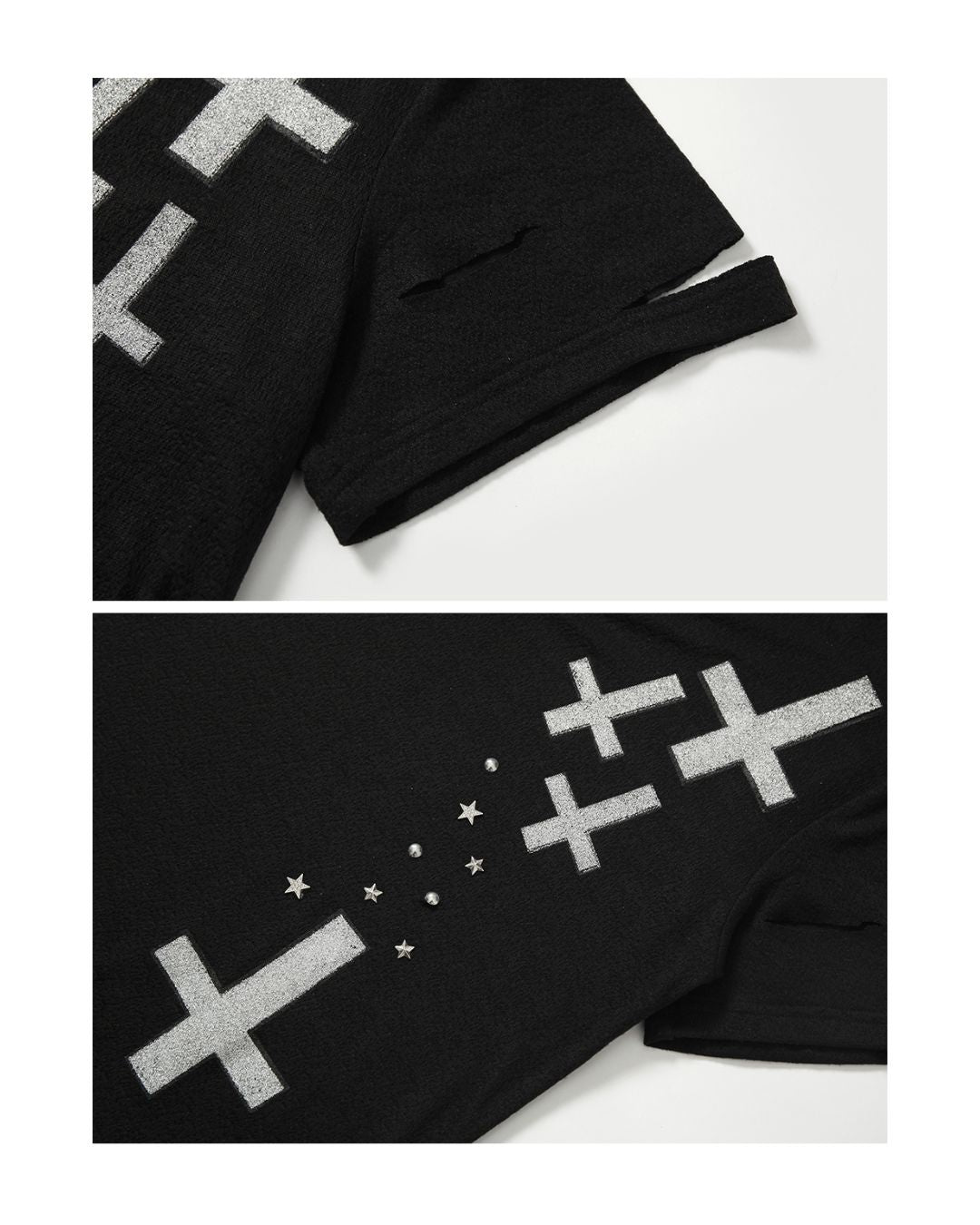 Cut-out Cross Stud Design T-shirt　TP040
