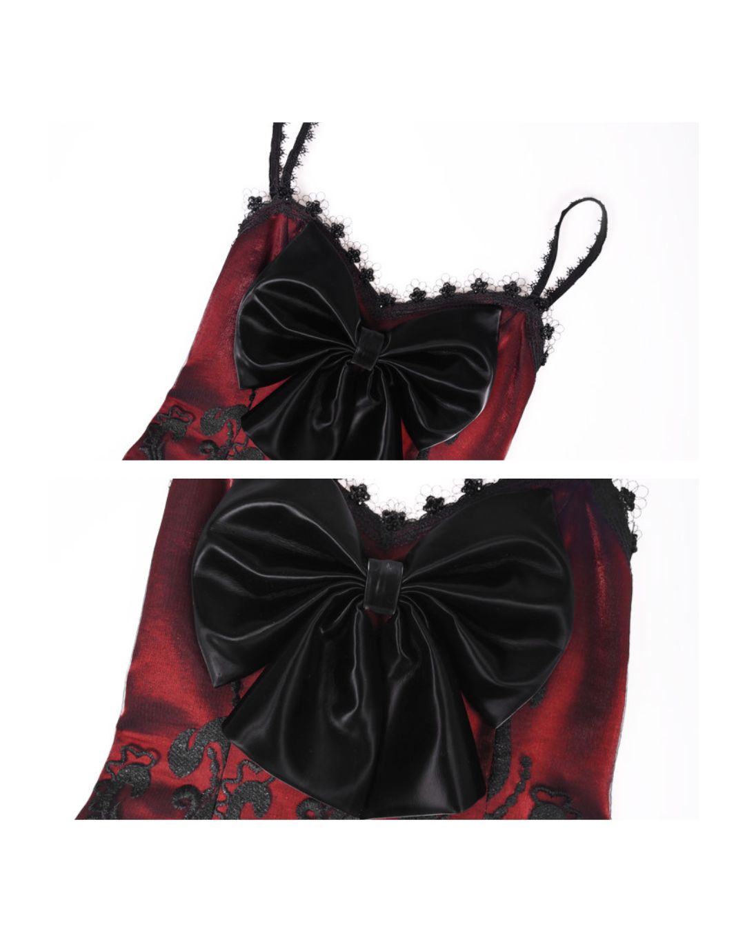 Black Lace Leather Ribbon Dress　DR034