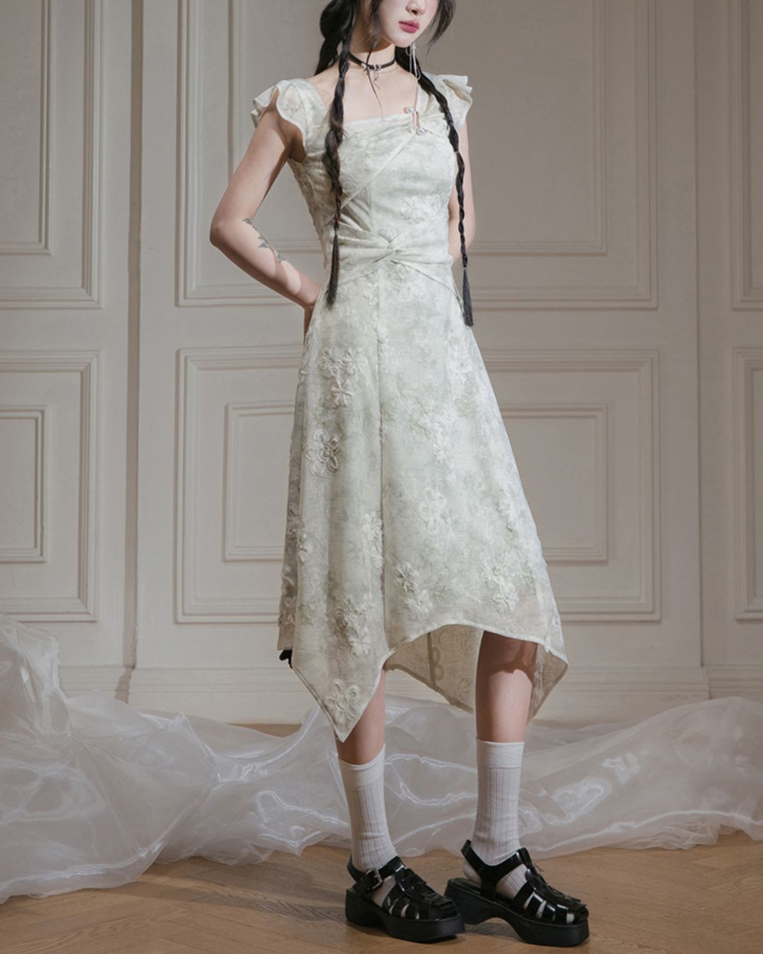 French Sleeve Asymmetrical Dress　DR041