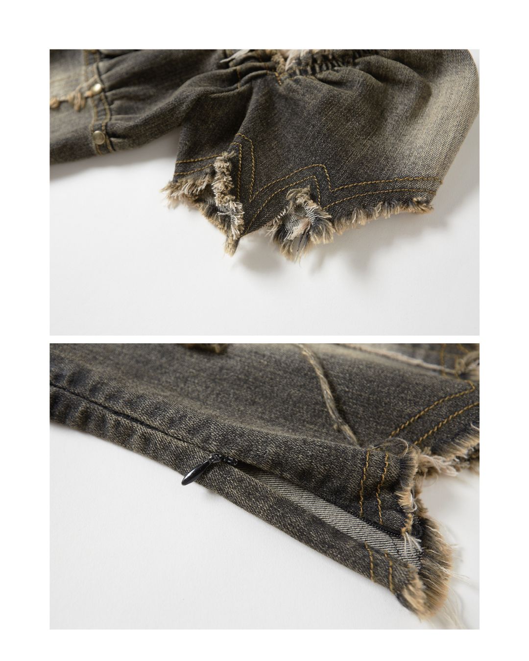 Washed Denim Puff Sleeves Top　TP029