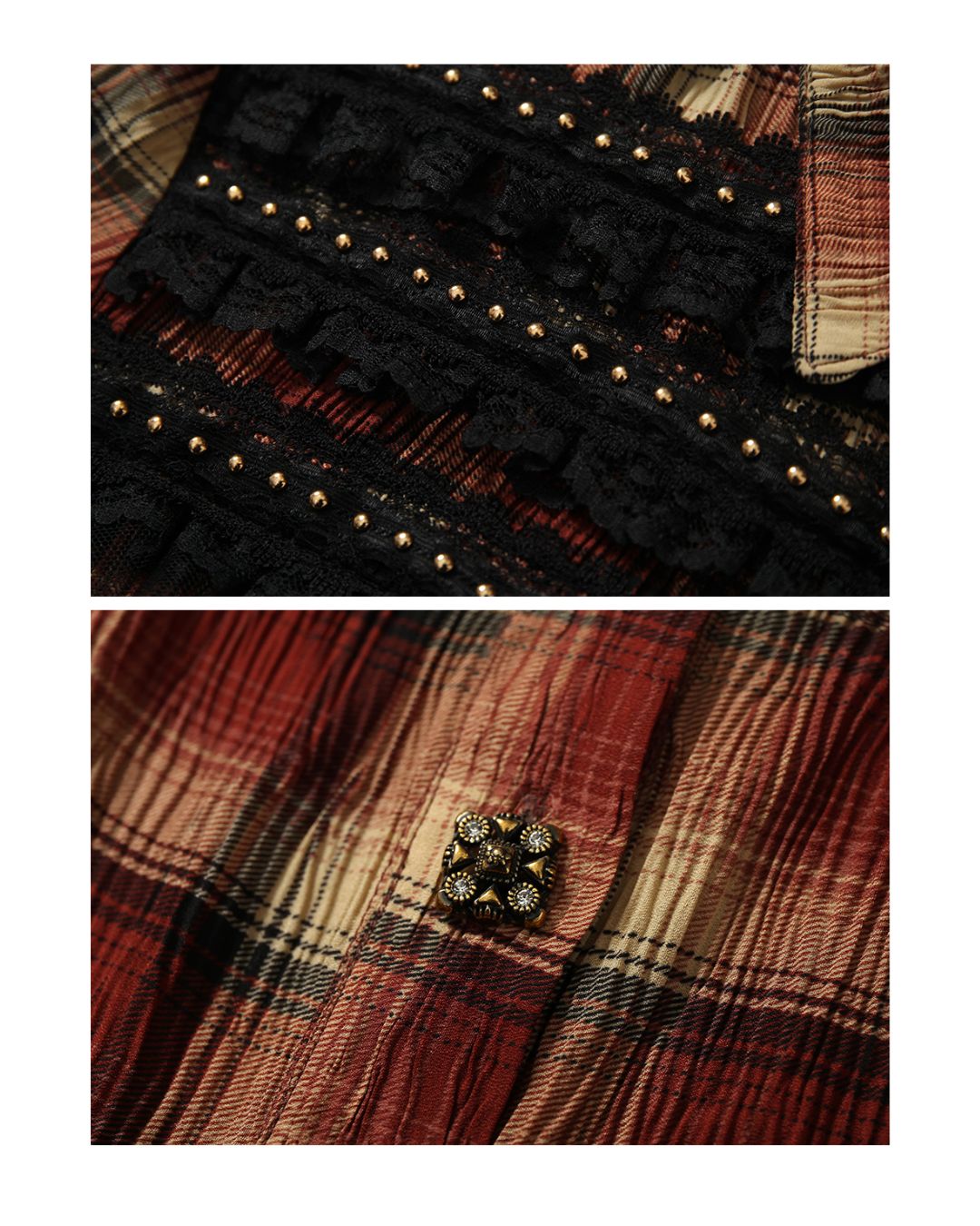 3/4 Sleeve Front Tie Check Shirt　TP043