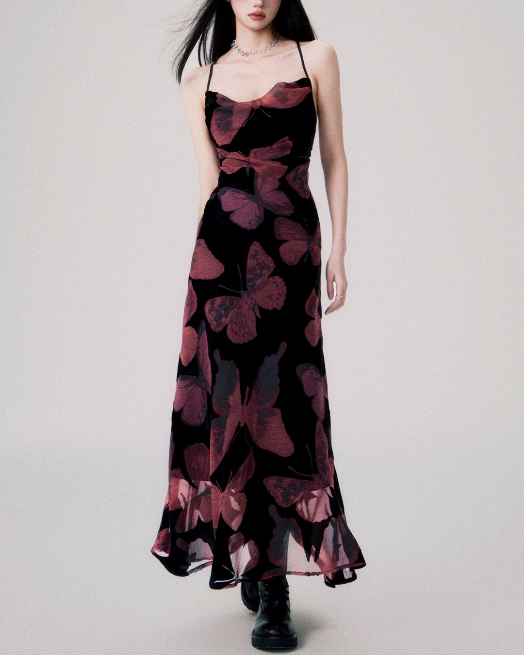 Velvet Butterfly Backless Dress　DR007