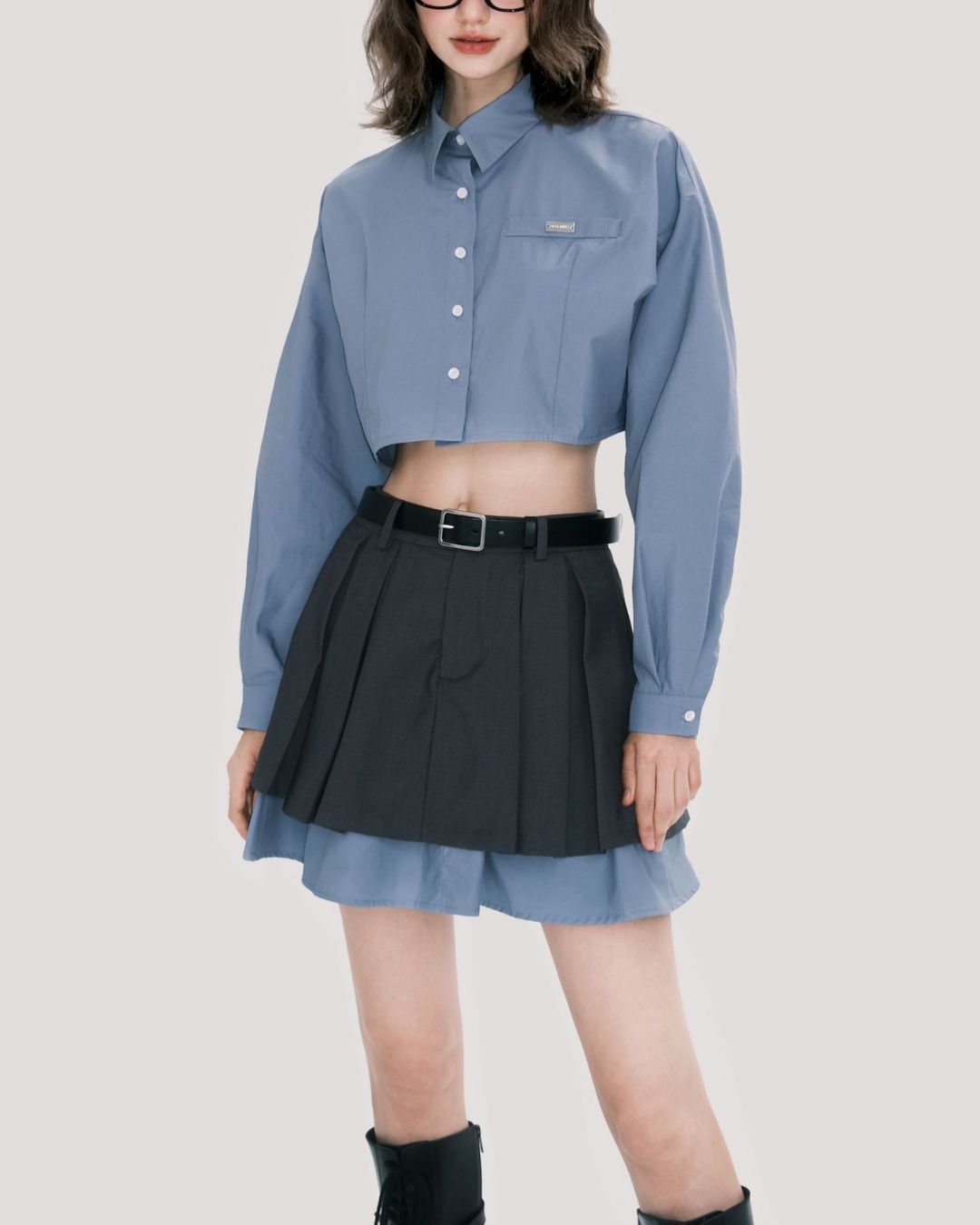 Preppy Cotton Cropped Shirt　TP020