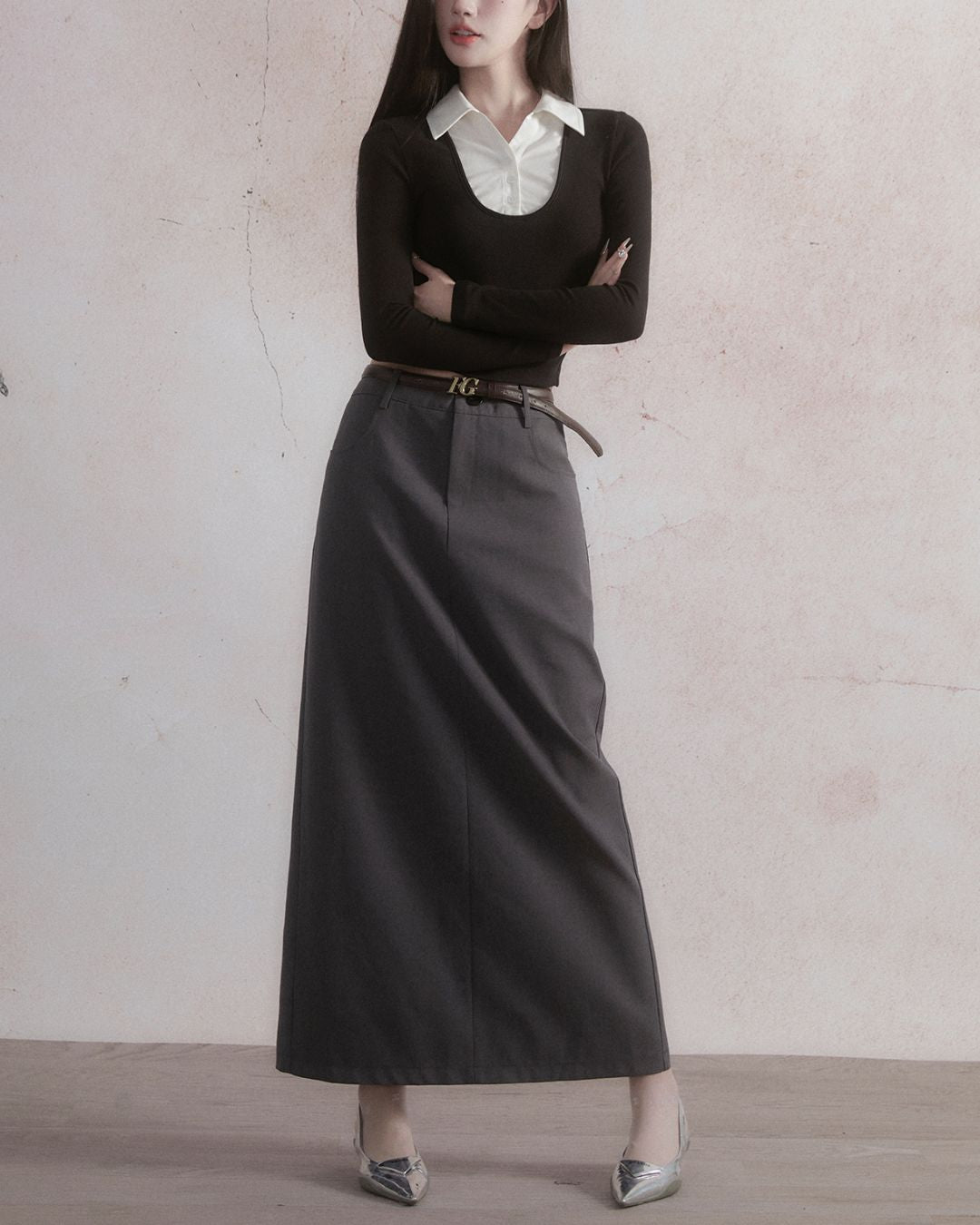 Shirt Layered Cropped Top　TP025