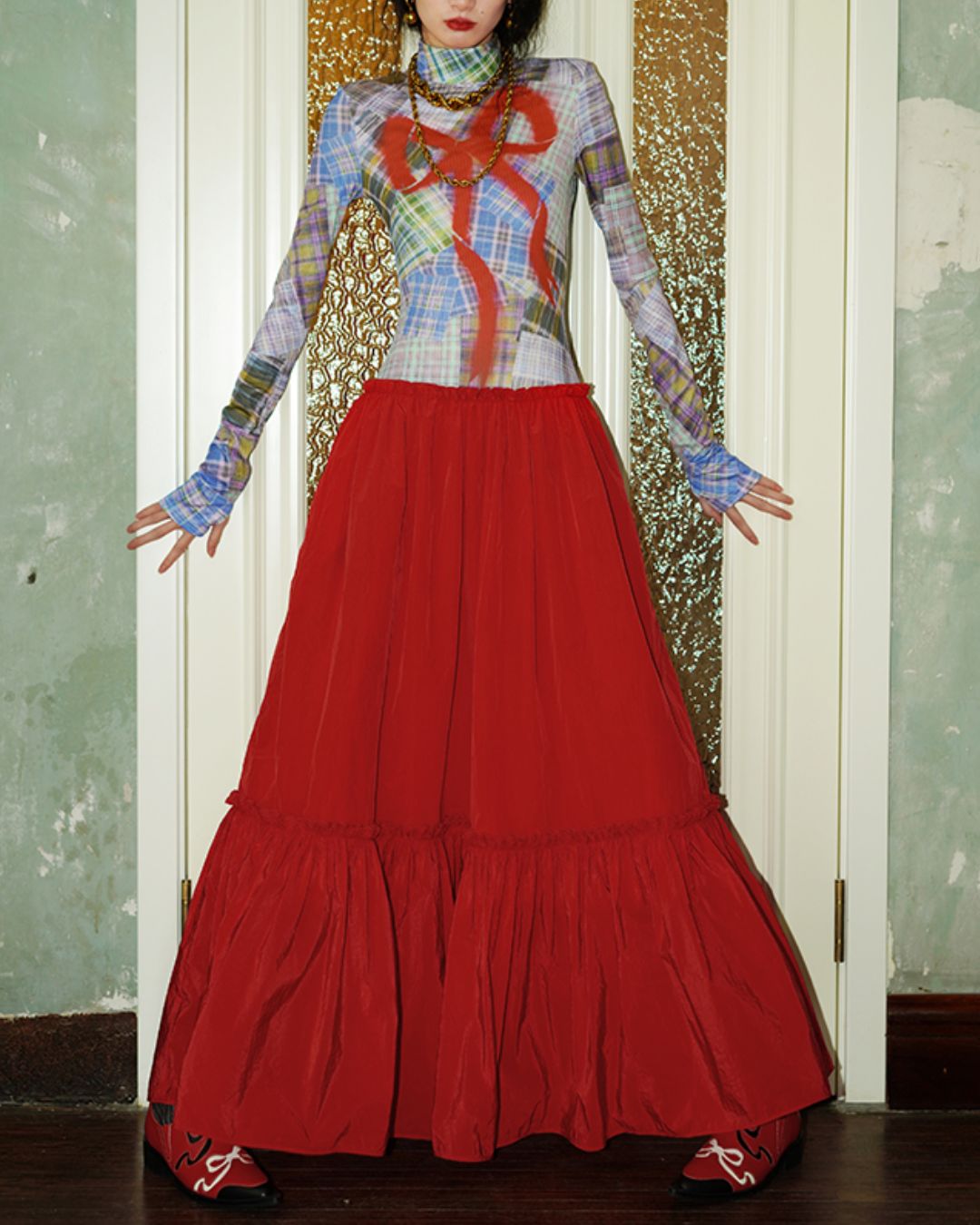 Printed Tiered Long Dress　DR019