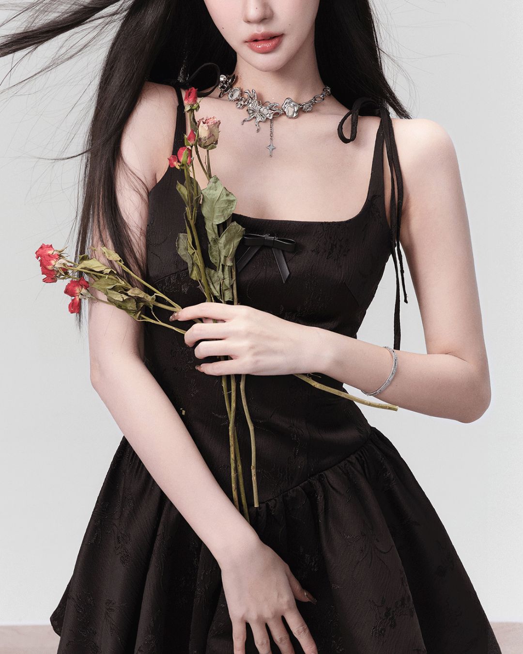 Jacquard Ribbon Camisole Mini Dress　DR022