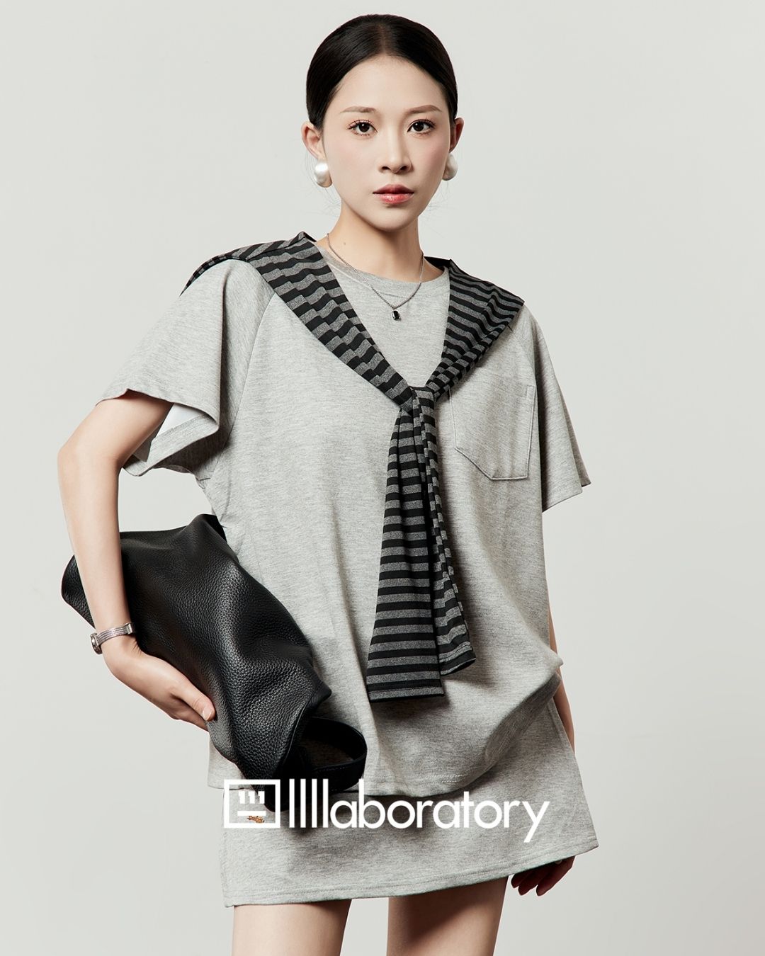 Loose T-shirt & Shorts & Border Shawl Set　TP073