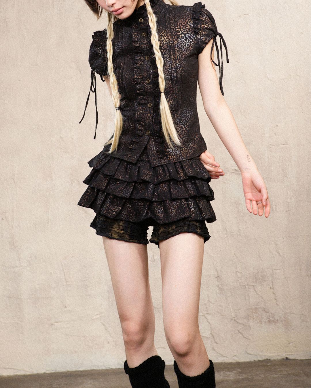 Leopard Print Frill Tiered Shorts　BT033