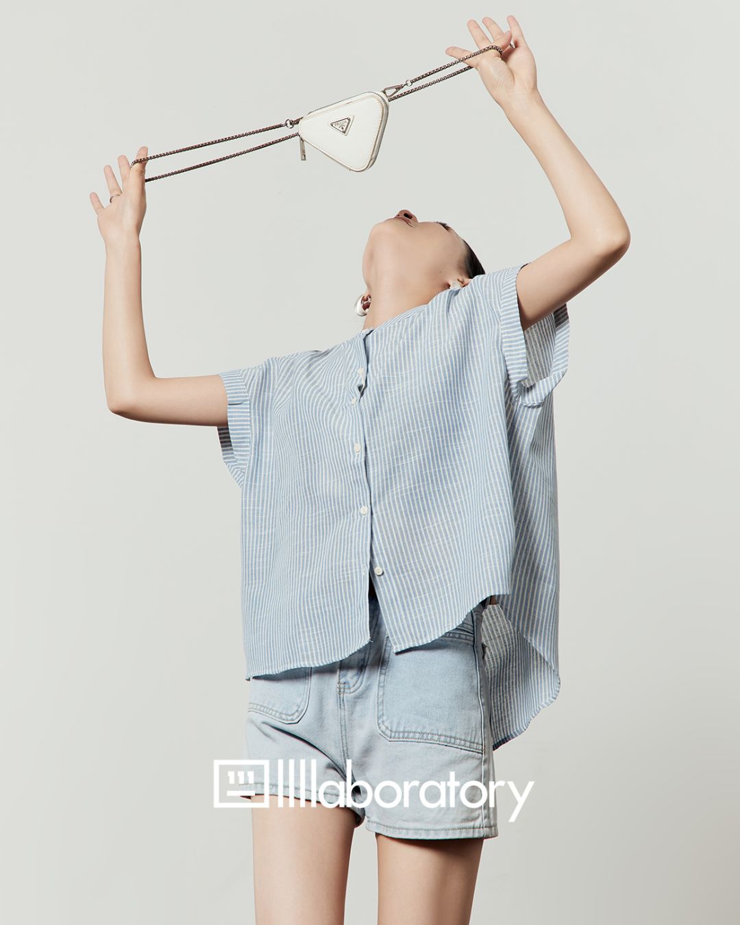 Blue Striped Collarless Shirt　TP058