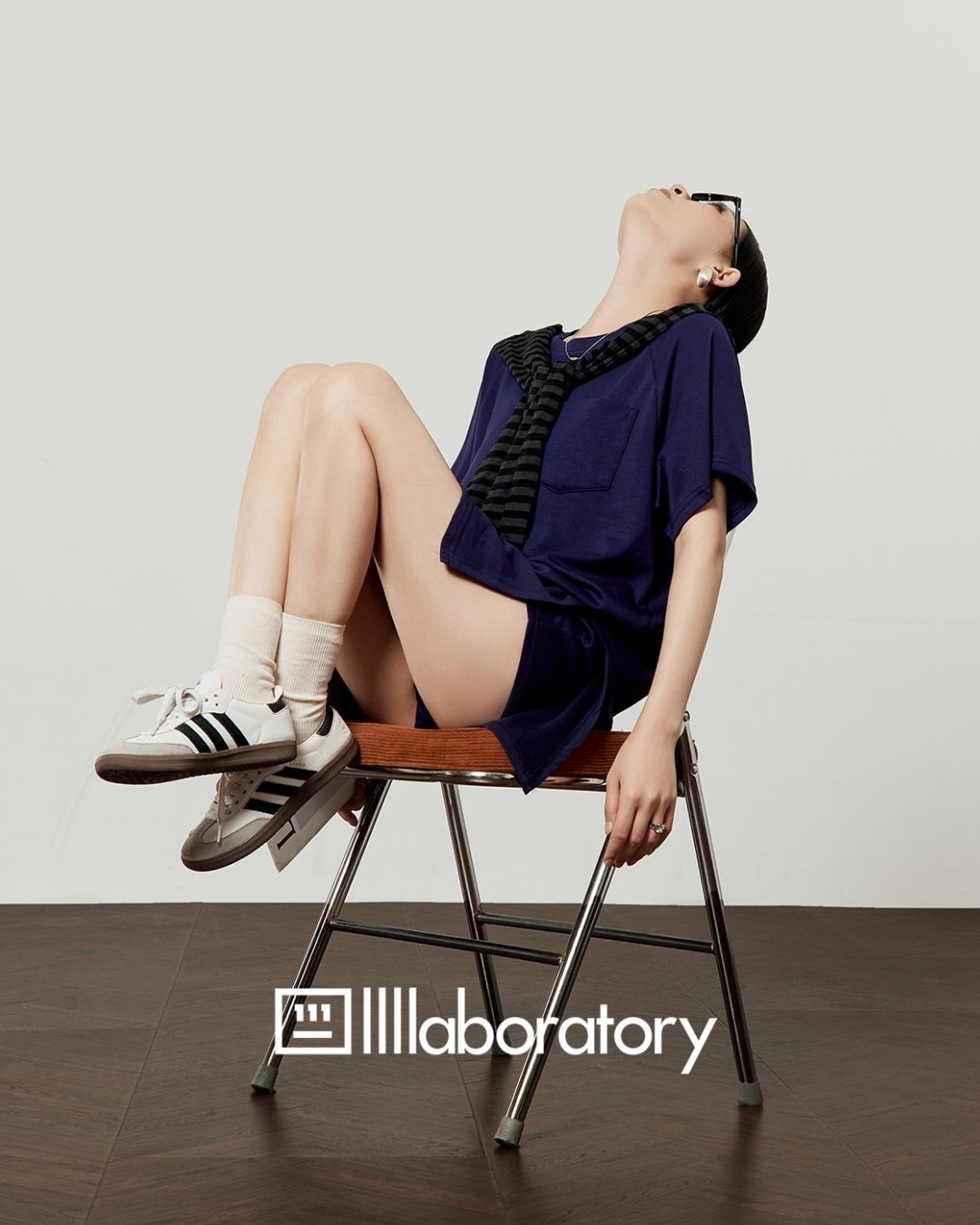 Loose T-shirt & Shorts & Border Shawl Set　TP073