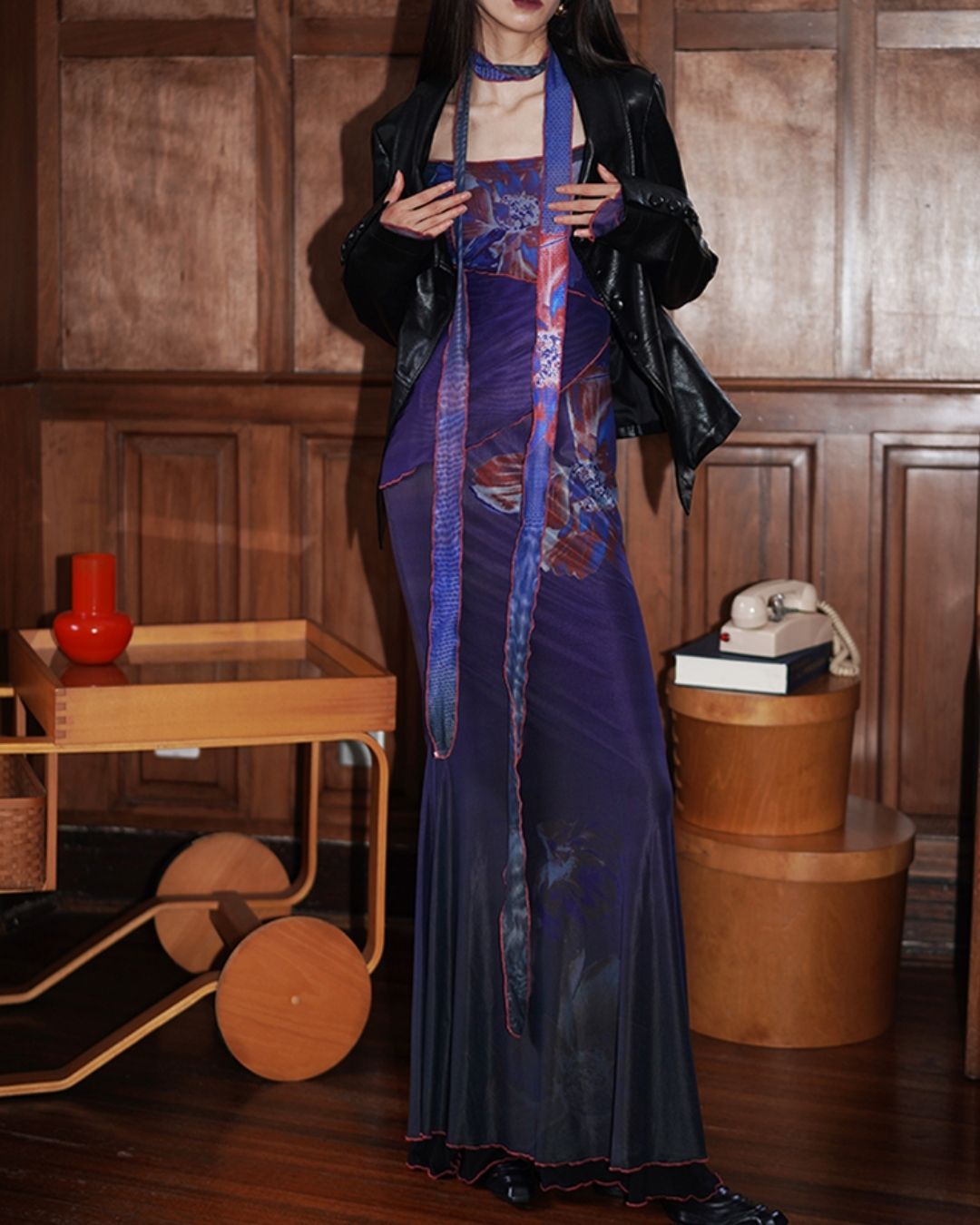 Flower Printed 2-way Long Dress　DR016