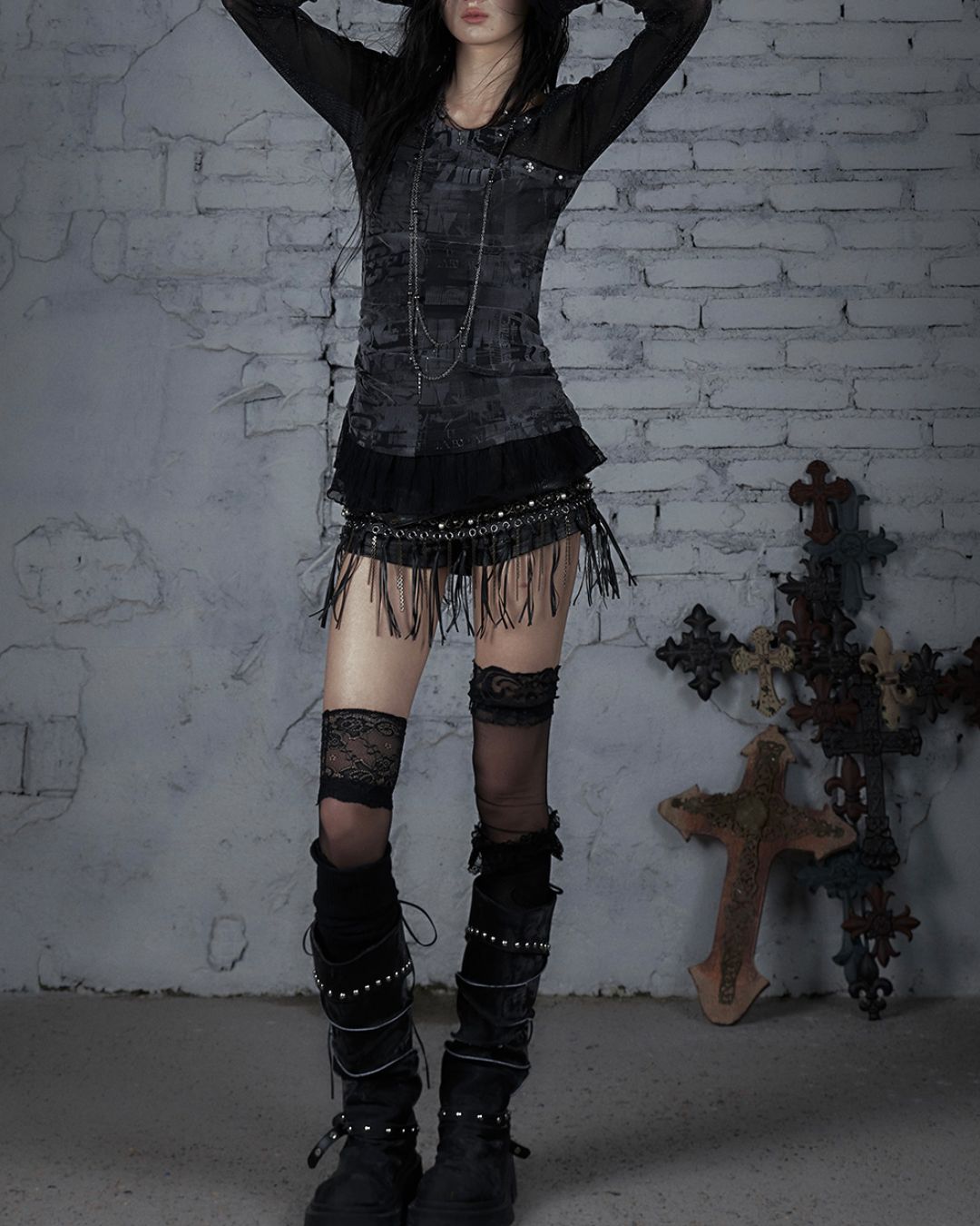 Cross Stitch Sheer Switching Top　TP044