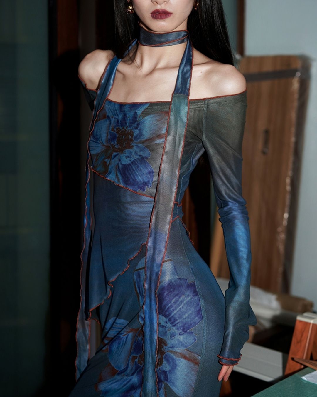 Flower Printed 2-way Long Dress　DR016