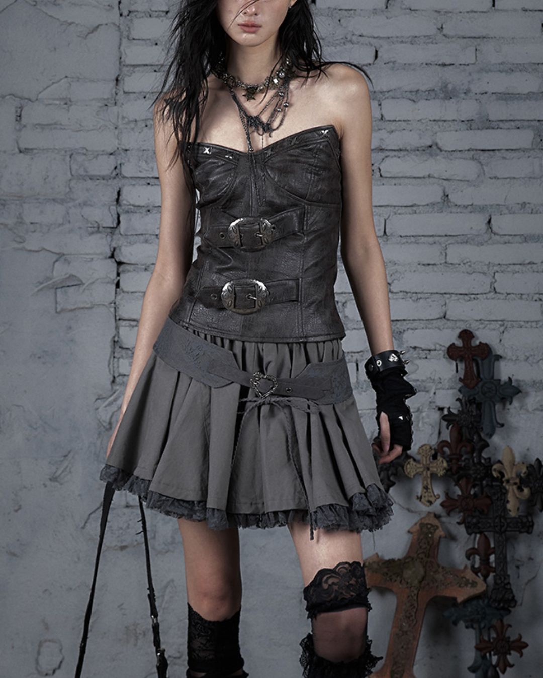 Metal Belt Leather Tube Top　TP045