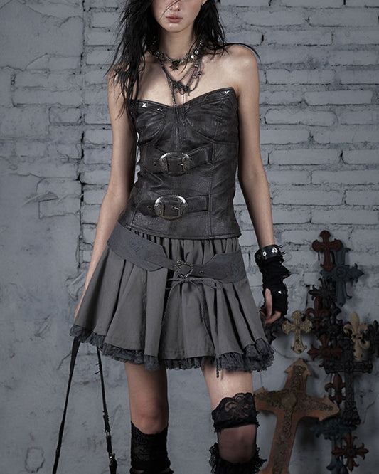 Metal Belt Leather Tube Top　TP045