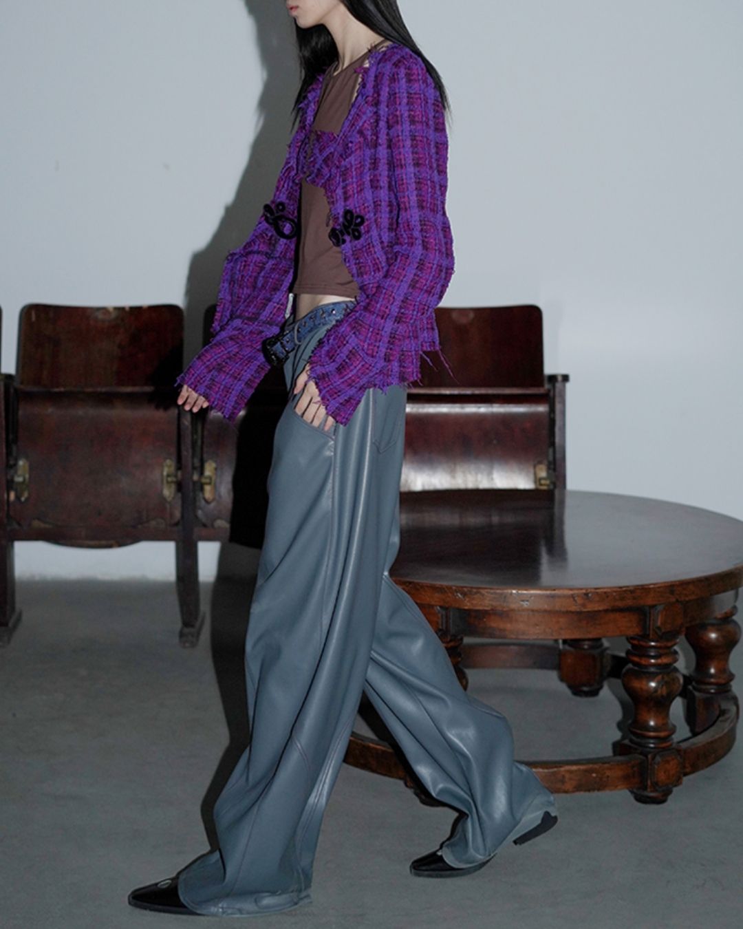 Wide Straight Leather Pants　BT020