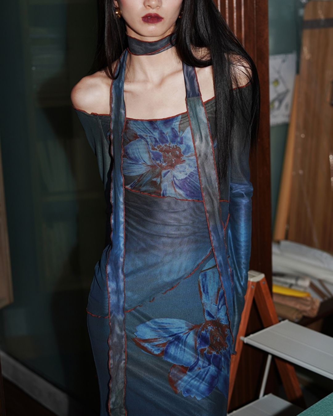 Flower Printed 2-way Long Dress　DR016