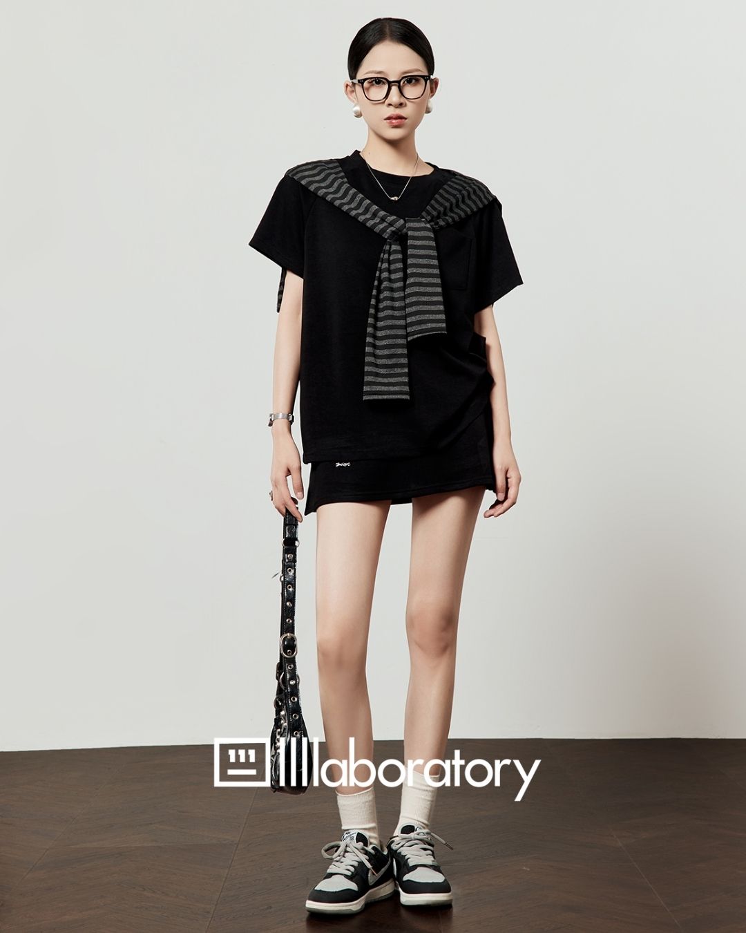 Loose T-shirt & Shorts & Border Shawl Set　TP073