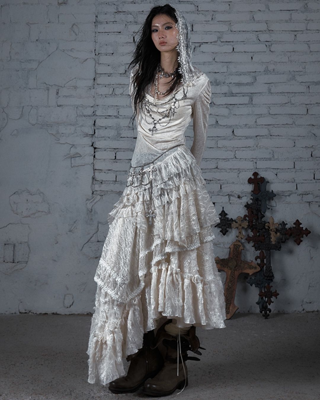 Necklace Print Lace Hooded Dress　DR037