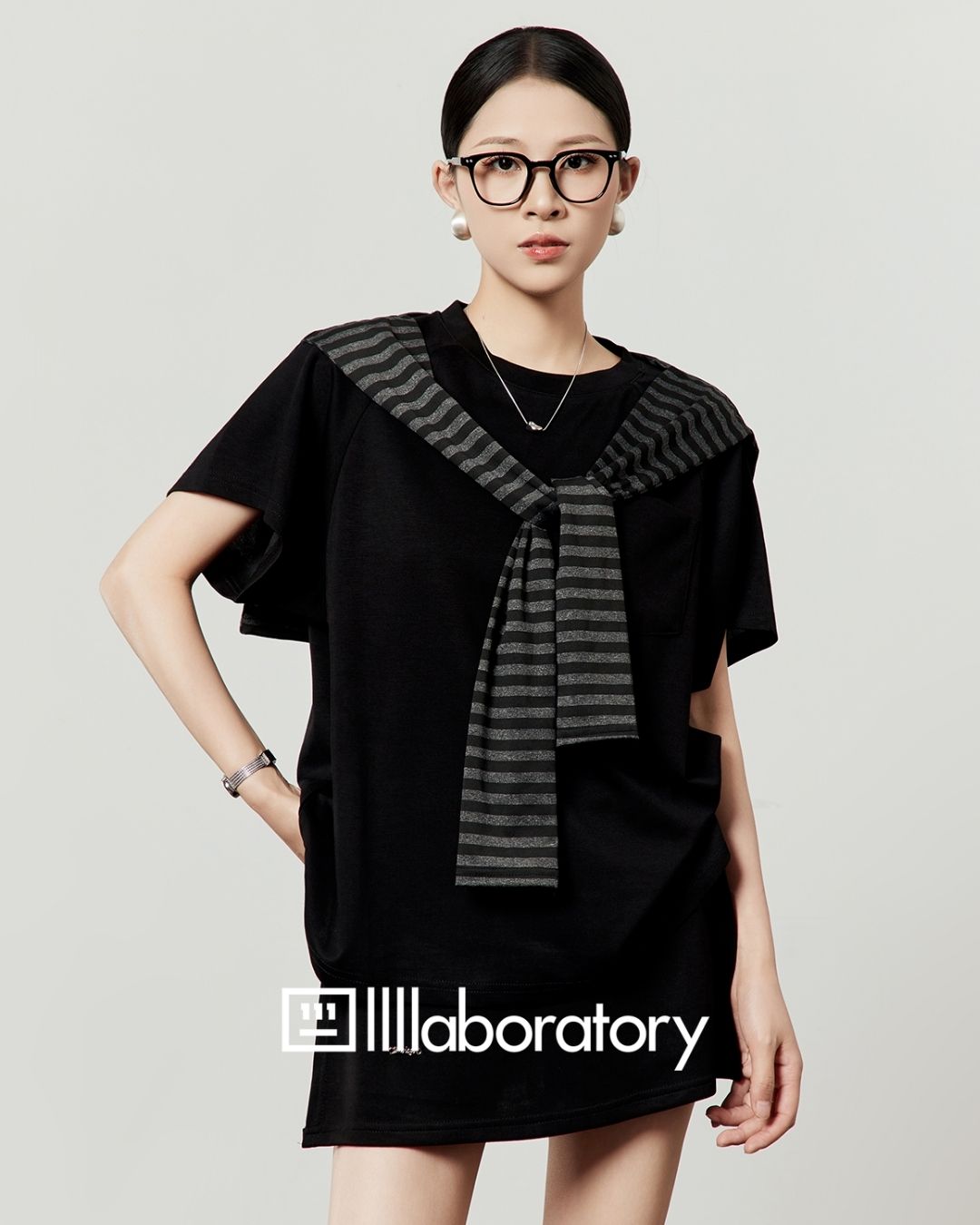 Loose T-shirt & Shorts & Border Shawl Set　TP073