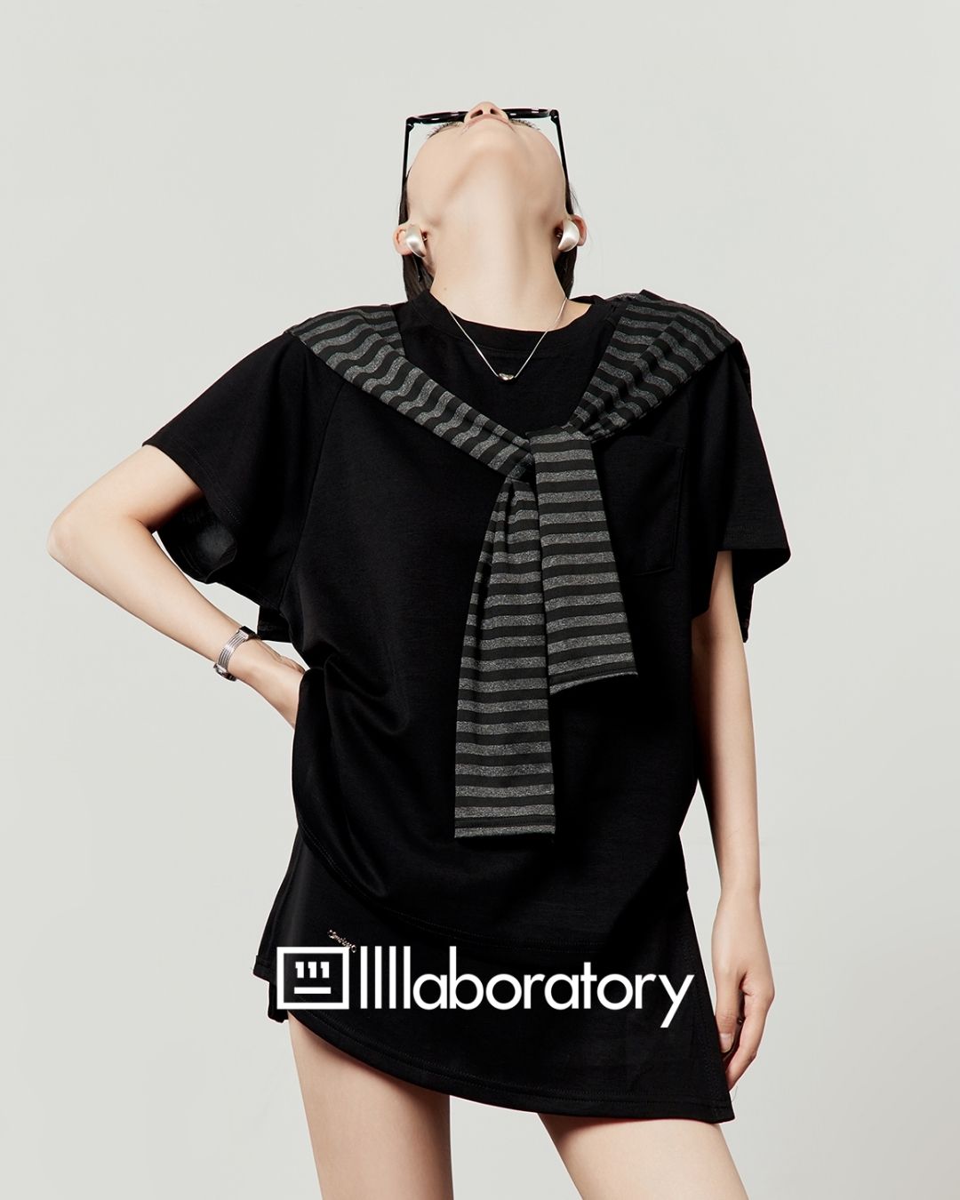 Loose T-shirt & Shorts & Border Shawl Set　TP073