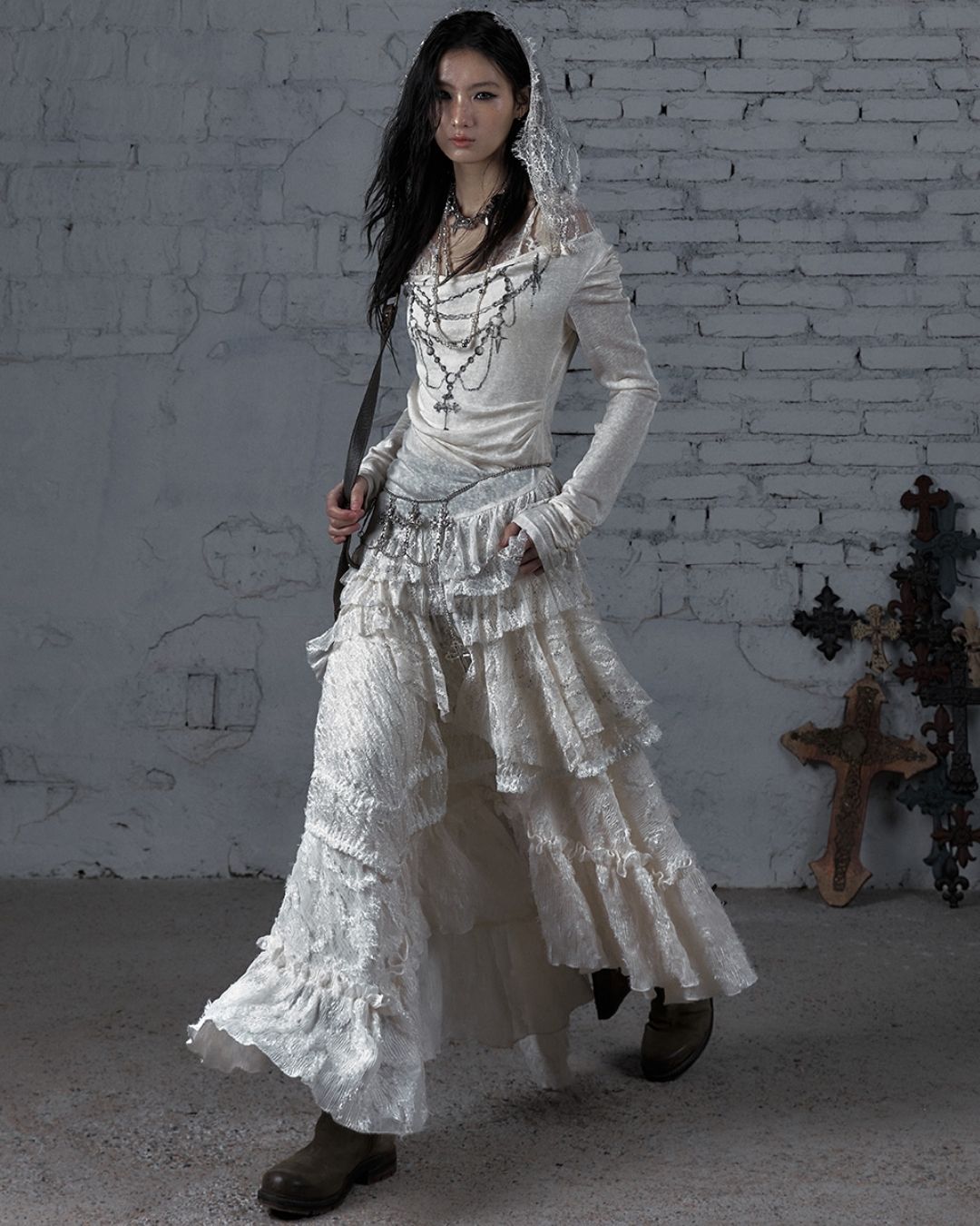 Necklace Print Lace Hooded Dress　DR037