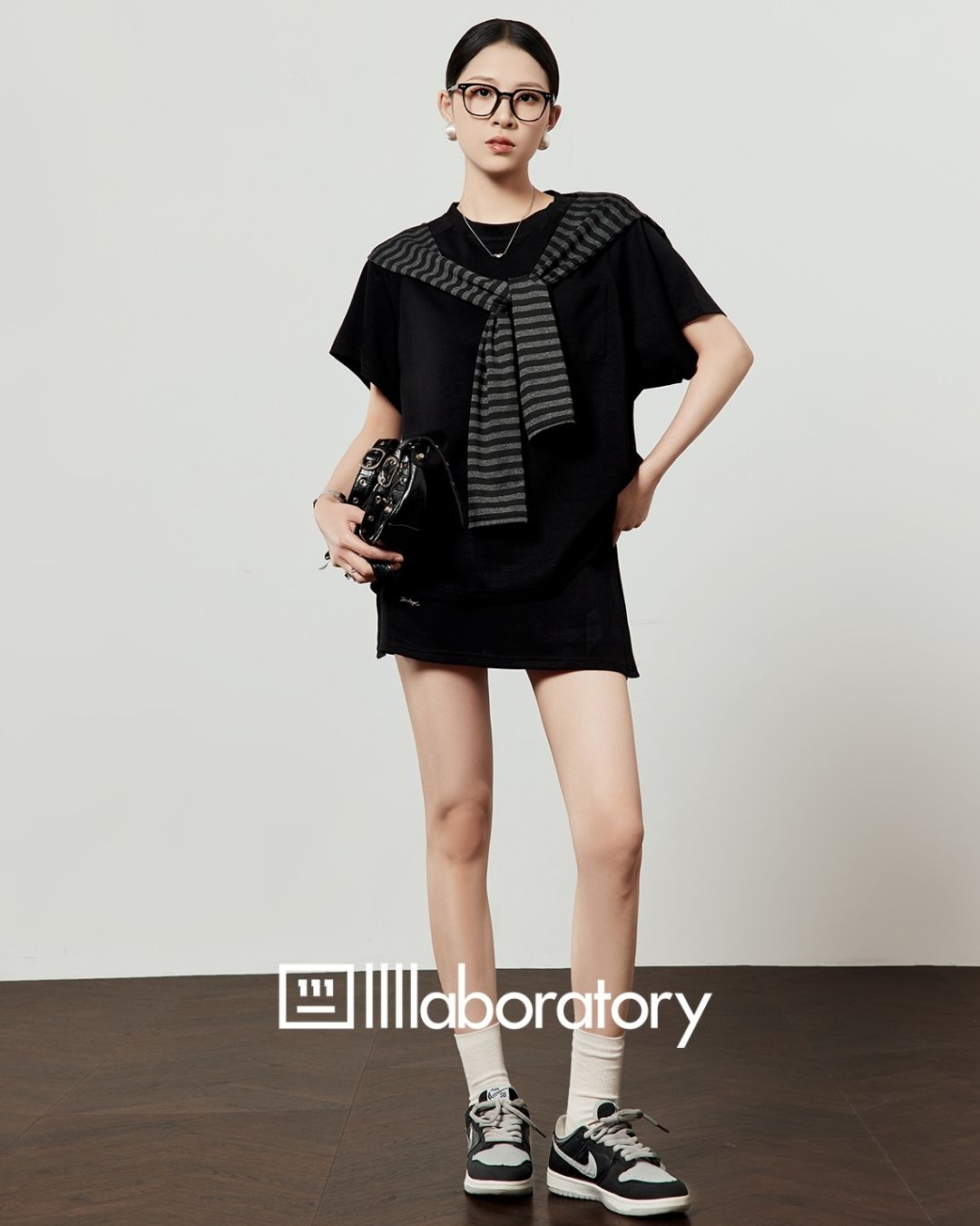 Loose T-shirt & Shorts & Border Shawl Set　TP073