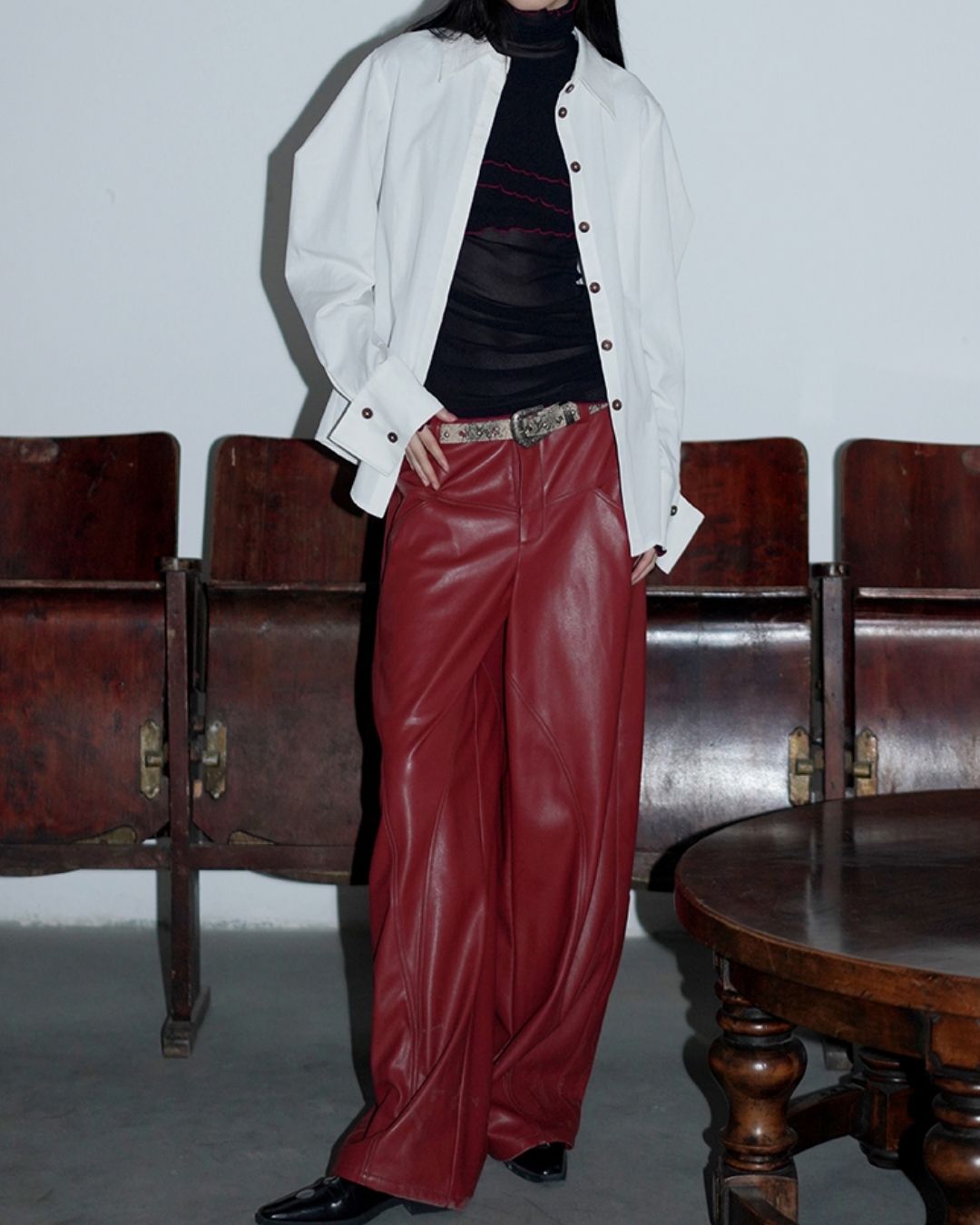 Wide Straight Leather Pants　BT020
