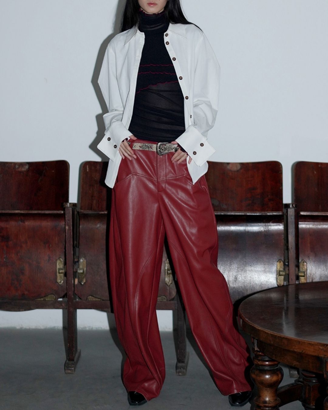 Wide Straight Leather Pants　BT020