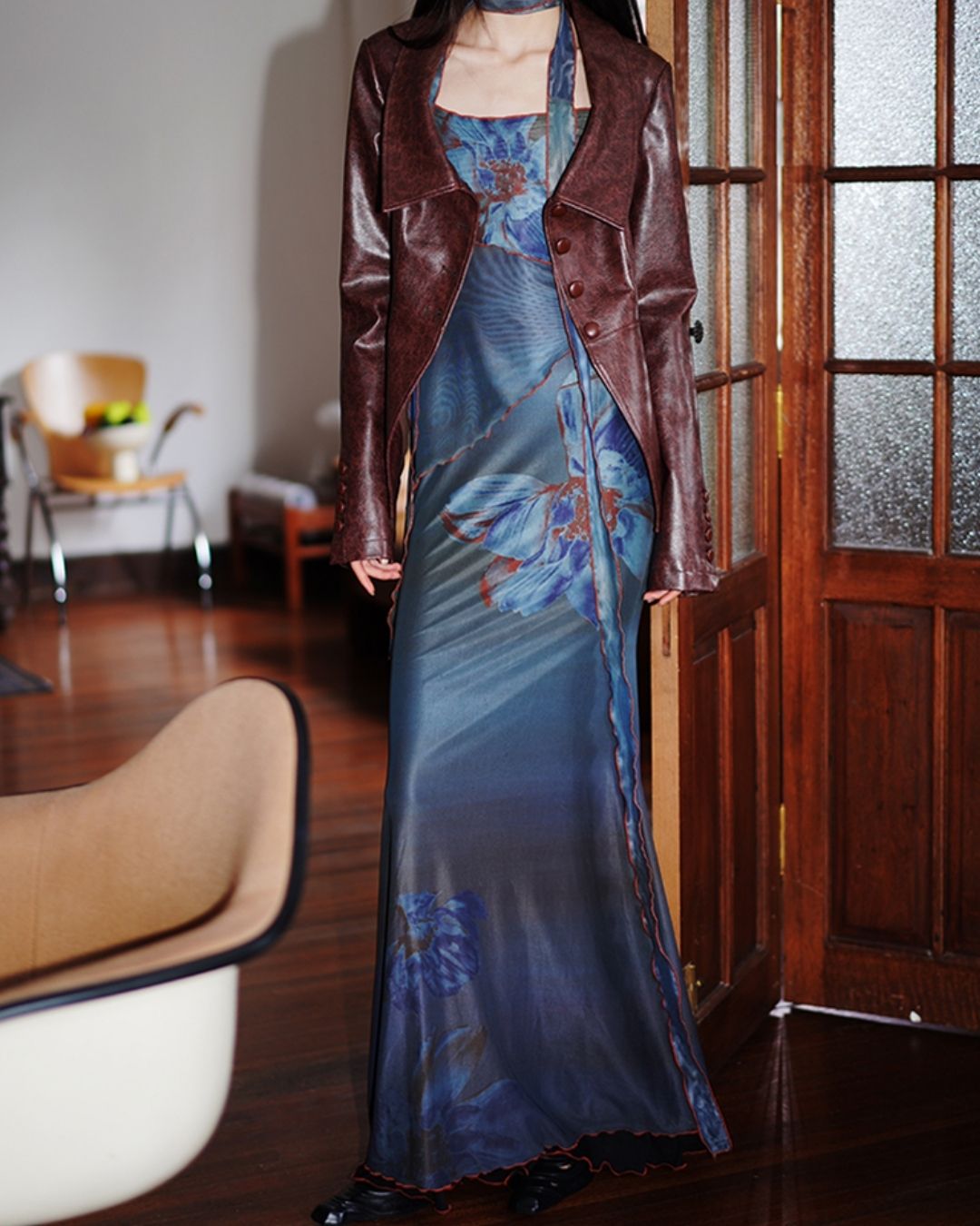 Flower Printed 2-way Long Dress　DR016