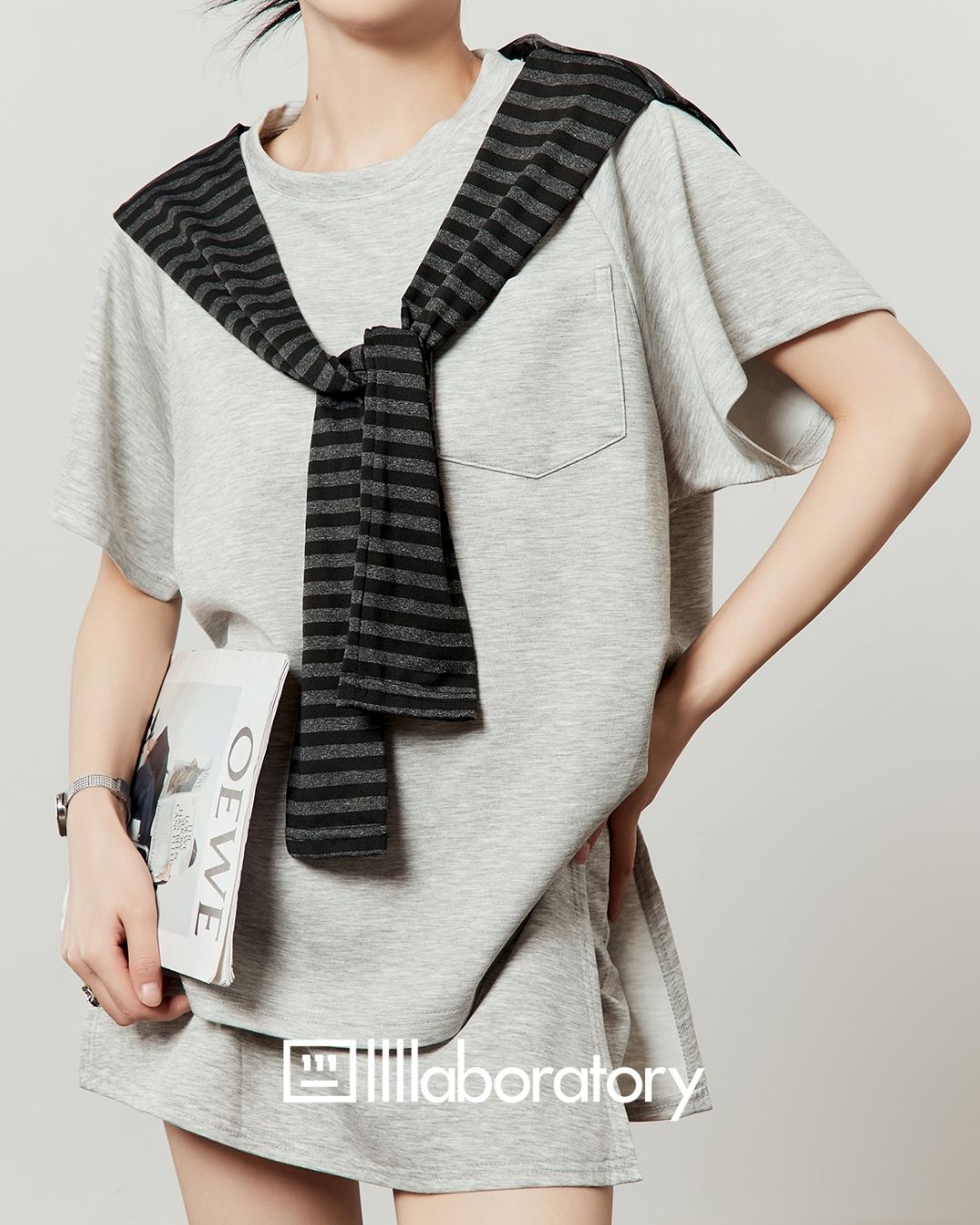 Loose T-shirt & Shorts & Border Shawl Set　TP073