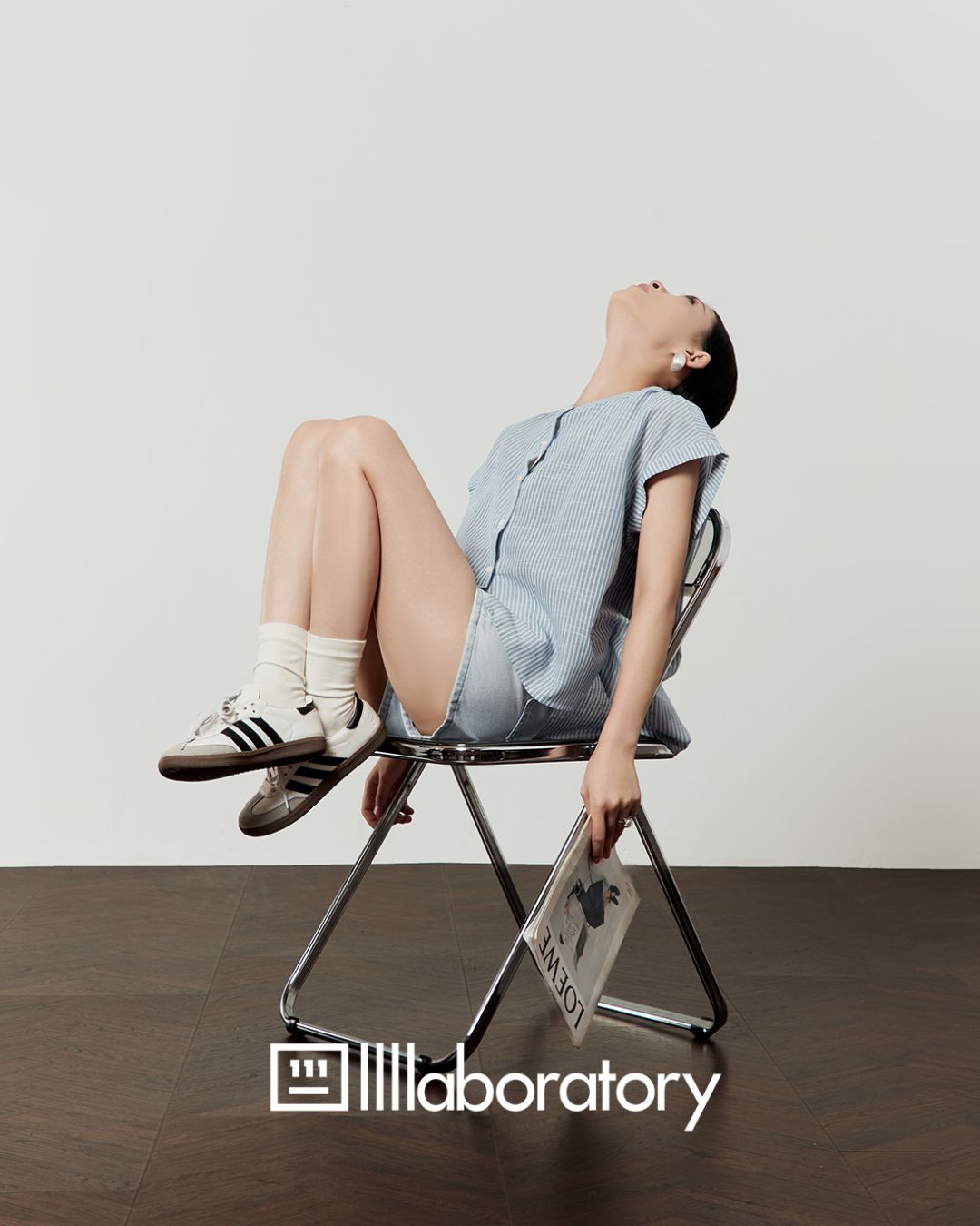 Blue Striped Collarless Shirt　TP058