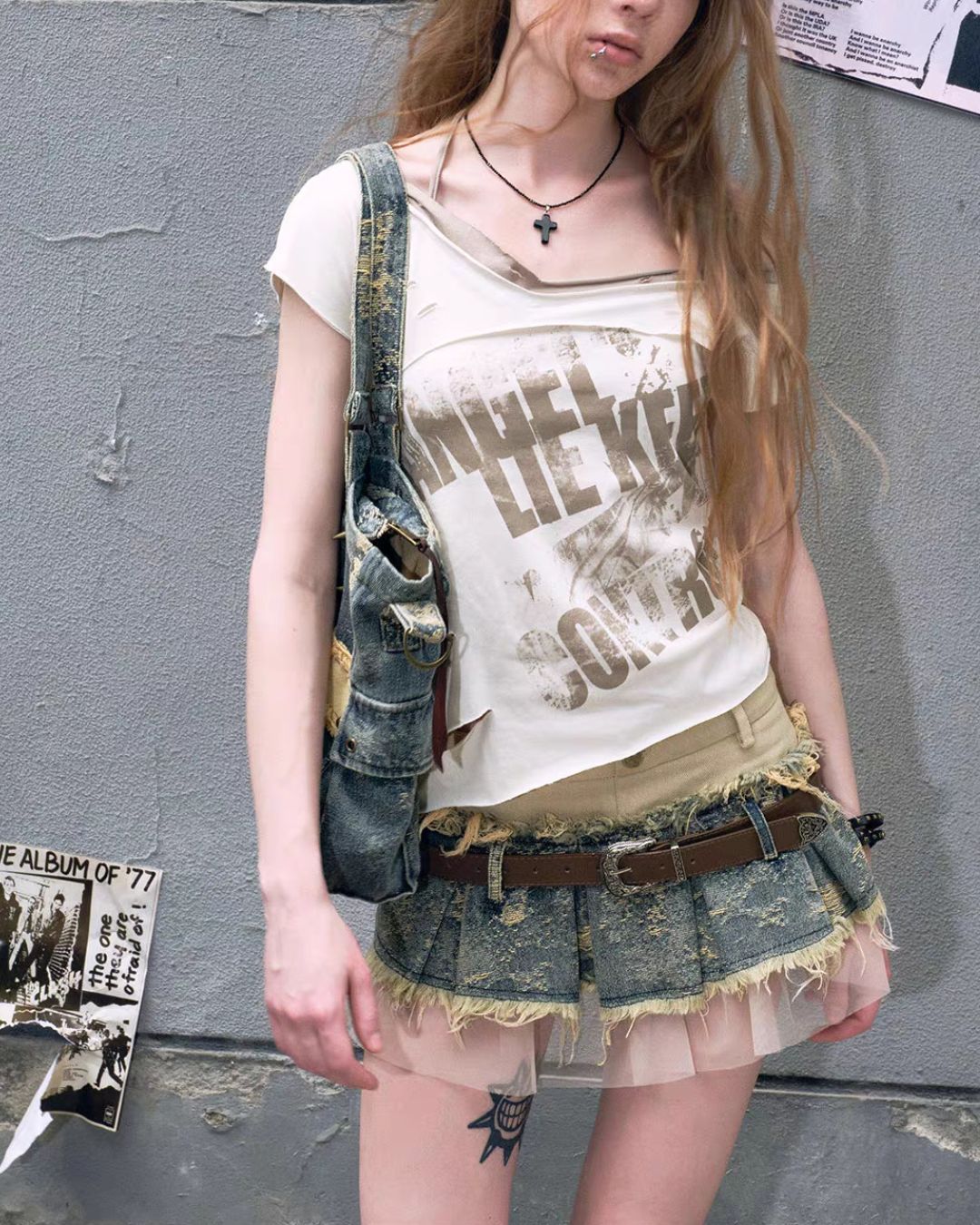 Contrast Pleated Denim Mini Skirt　BT032