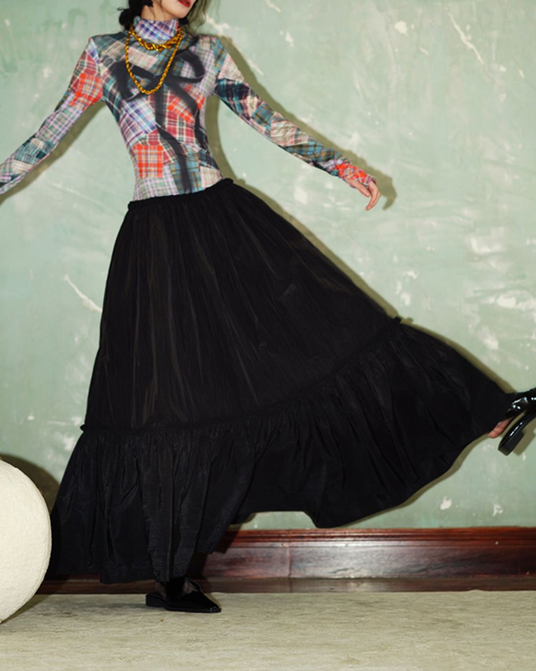 Printed Tiered Long Dress　DR019