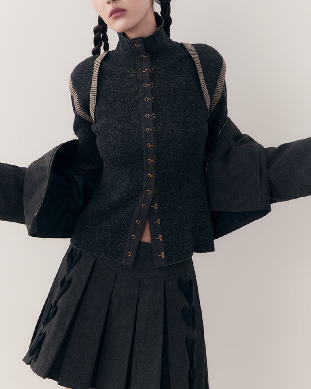 Bi-Color High Neck Knit Cardigan TP014 – EKATE sanctum