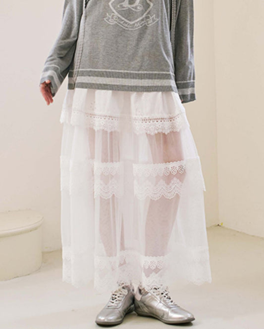 Sheer Lace Long Skirt　BT028
