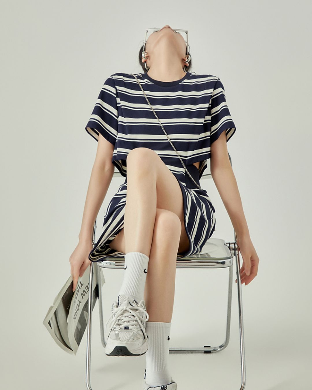 Side Open Waist Border T-shirt Dress　DR050