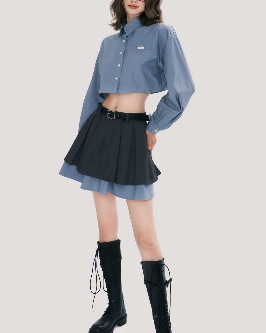 Preppy Cotton Cropped Shirt　TP020